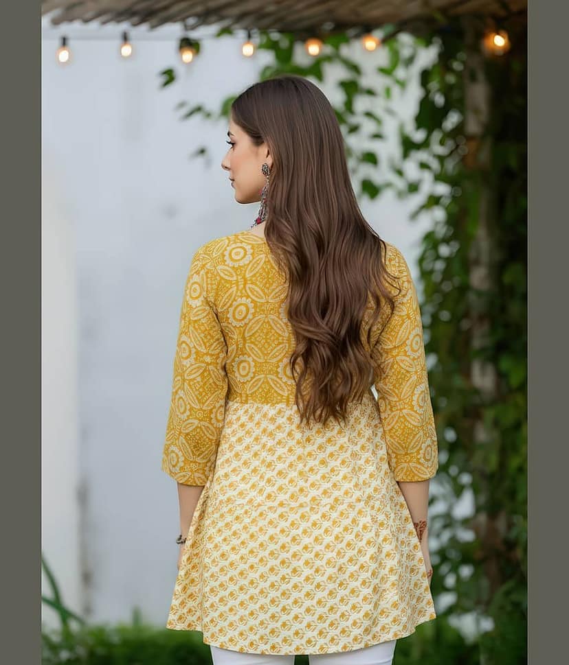 anushansa Women Cotton Blend Printed Anarkali Kurti ( Yellow ) view 2