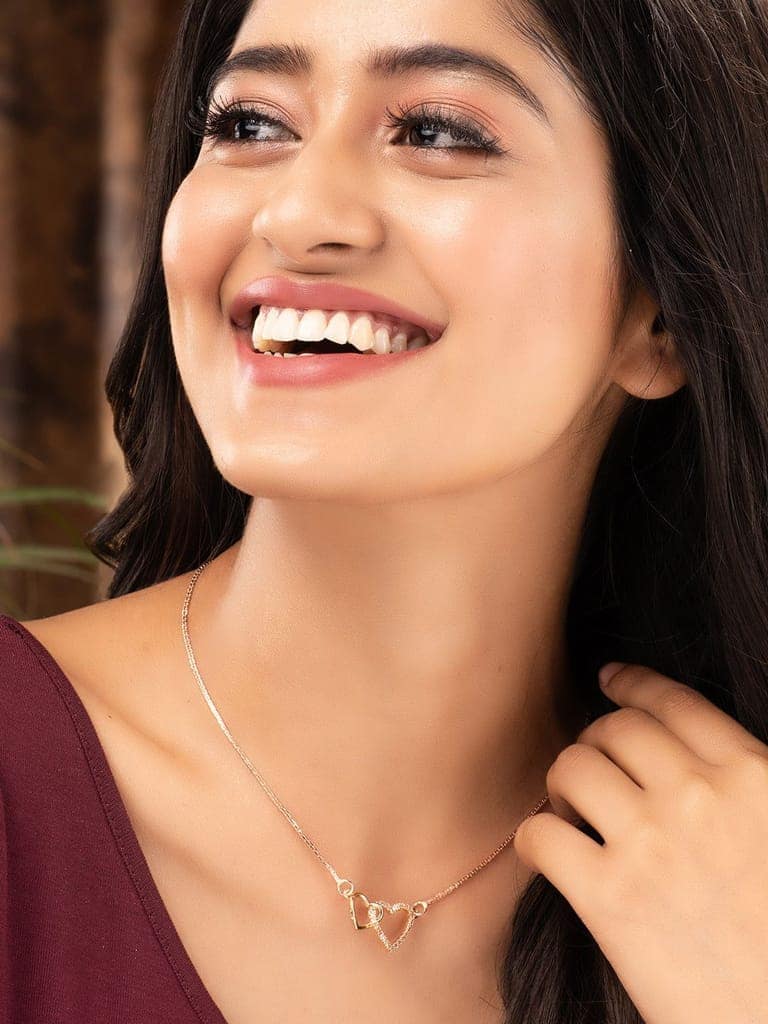 Matt Rose Gold Toned Heart shaped Minimal Chain Necklace view 2
