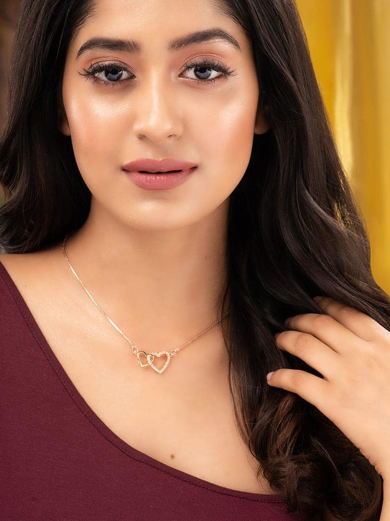 Matt Rose Gold Toned Heart shaped Minimal Chain Necklace view 3