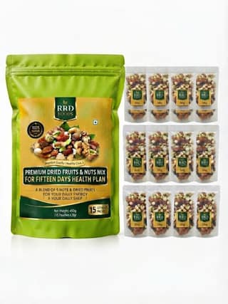 R R D Foods Dry Fruits Mix | Daily Portion Pack | Almonds, Cashews, Pistachios, Walnuts & Raisins | 30g x 15 Pouches | 450g