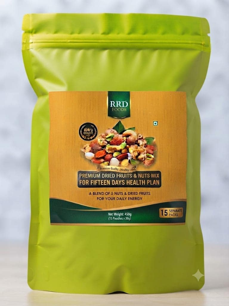 R R D Foods Dry Fruits Mix | Daily Portion Pack | Almonds, Cashews, Pistachios, Walnuts & Raisins | 30g x 15 Pouches | 450g view 2