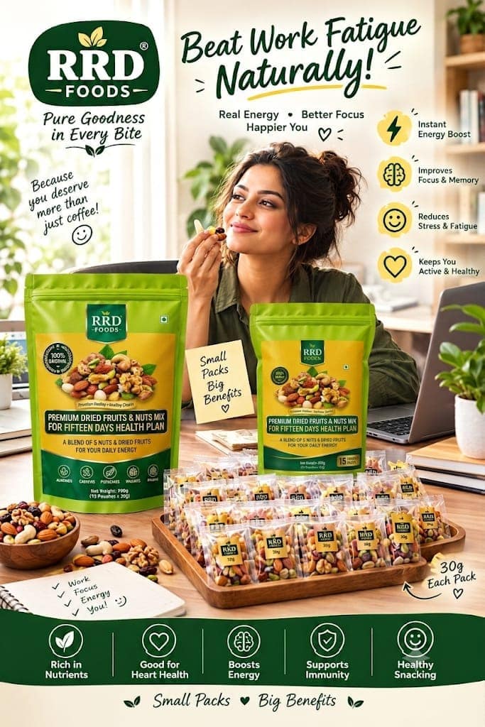 R R D Foods Dry Fruits Mix | Daily Portion Pack | Almonds, Cashews, Pistachios, Walnuts & Raisins | 30g x 15 Pouches | 450g view 3