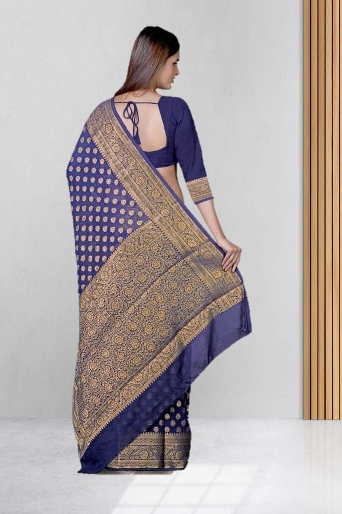 Khaddi Georgette Saree Navy Blue view 2