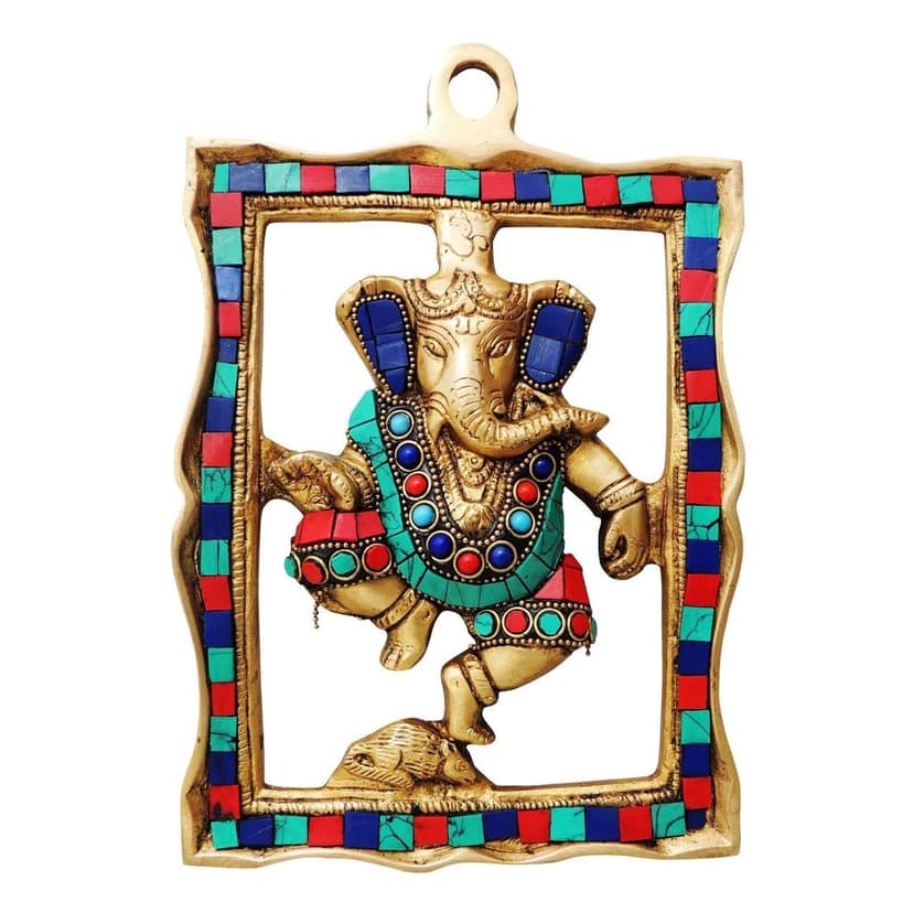Brass Wall Hanging Showpiece Ganesh Statue With Coral Stone Finish (BSMAS838 A) view 2