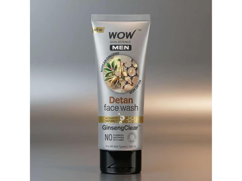 WOW Skin Science Men Detan Face Wash, for Oily Skin with Korean Ginseng & Kojic Acid, Helps Remove Tan, Reduce Dark Spots & Brighten Skin -150ml