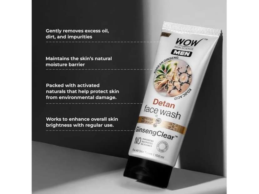 WOW Skin Science Men Detan Face Wash, for Oily Skin with Korean Ginseng & Kojic Acid, Helps Remove Tan, Reduce Dark Spots & Brighten Skin -150ml view 2
