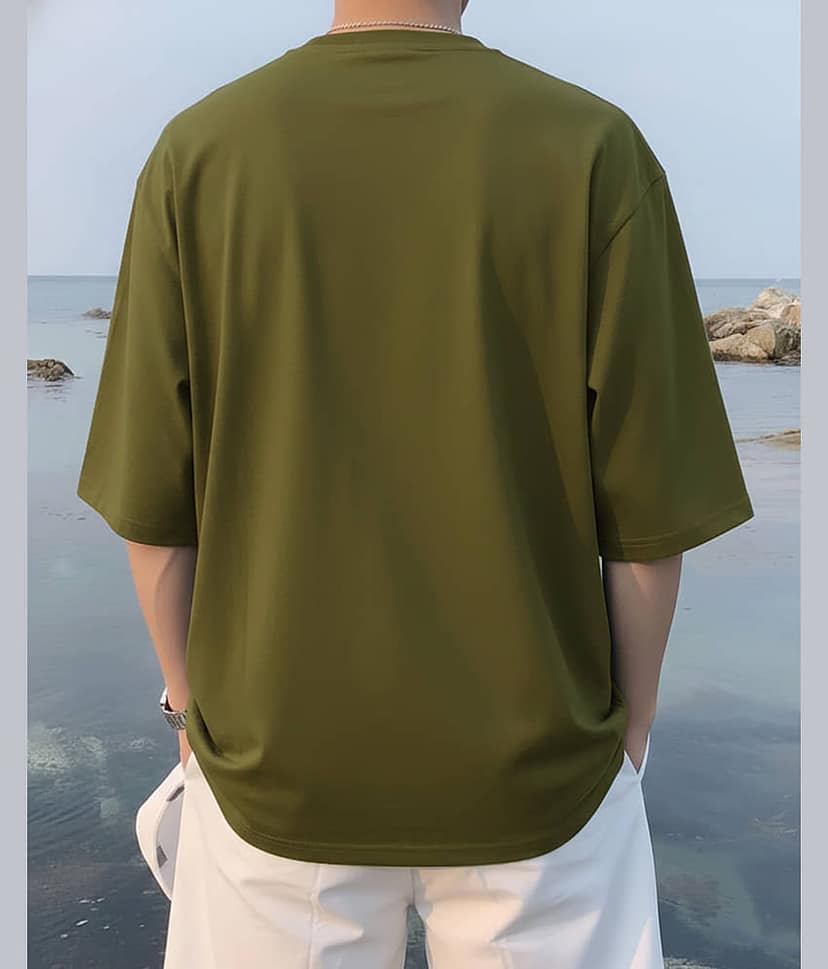 AUSK Men Cotton Blend Oversized Fit Solid T-Shirt ( Green ) view 2