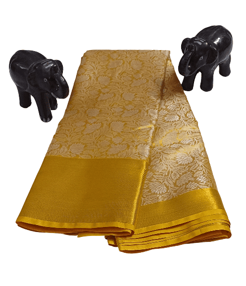 Golden Floral Saree with Contrasting Border view 3