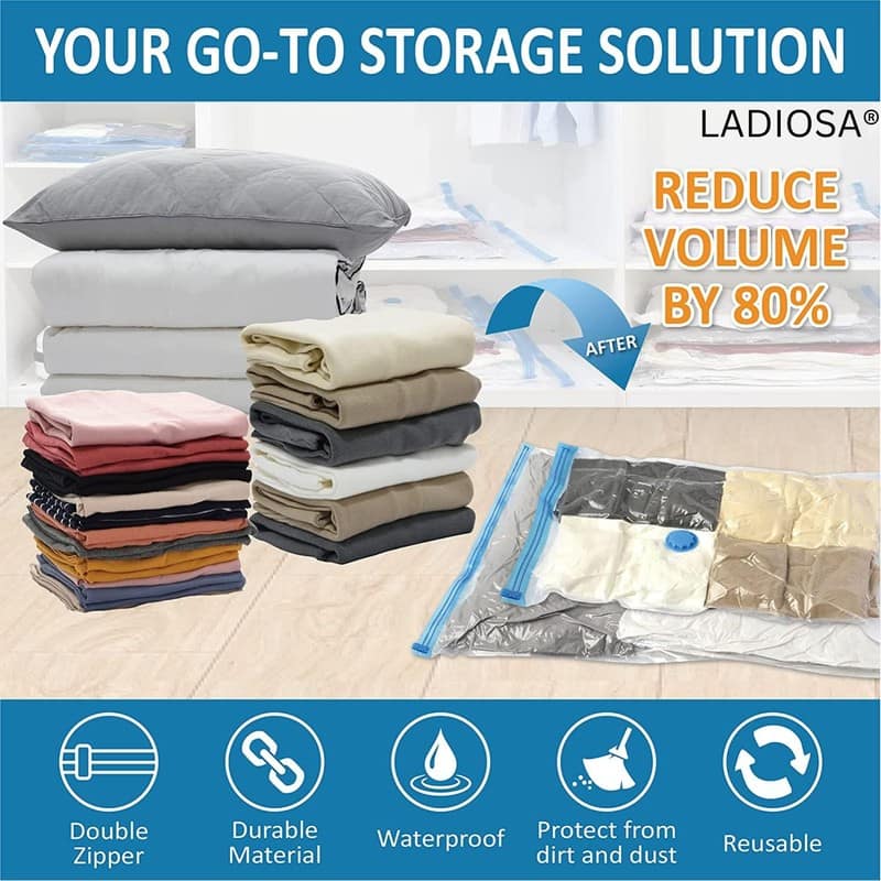 5 Pack Vacuum Storage Bags with Pump - 80% Space Saving, Bigger and Thicker Vacuum Seal Bags for Clothes, Comforters, Blankets, Pillows view 2