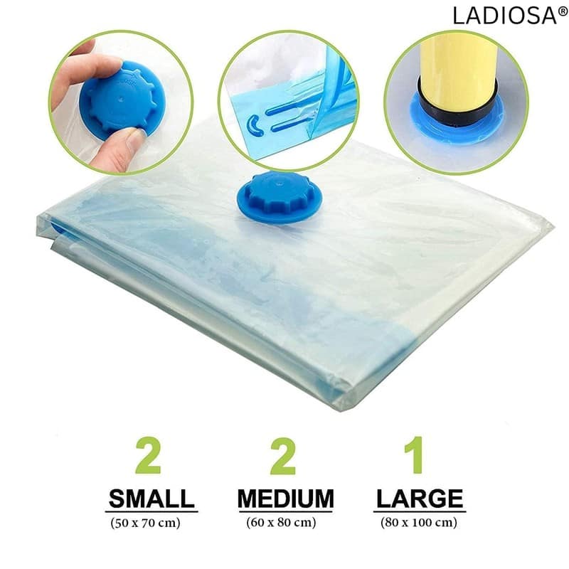 5 Pack Vacuum Storage Bags with Pump - 80% Space Saving, Bigger and Thicker Vacuum Seal Bags for Clothes, Comforters, Blankets, Pillows view 3