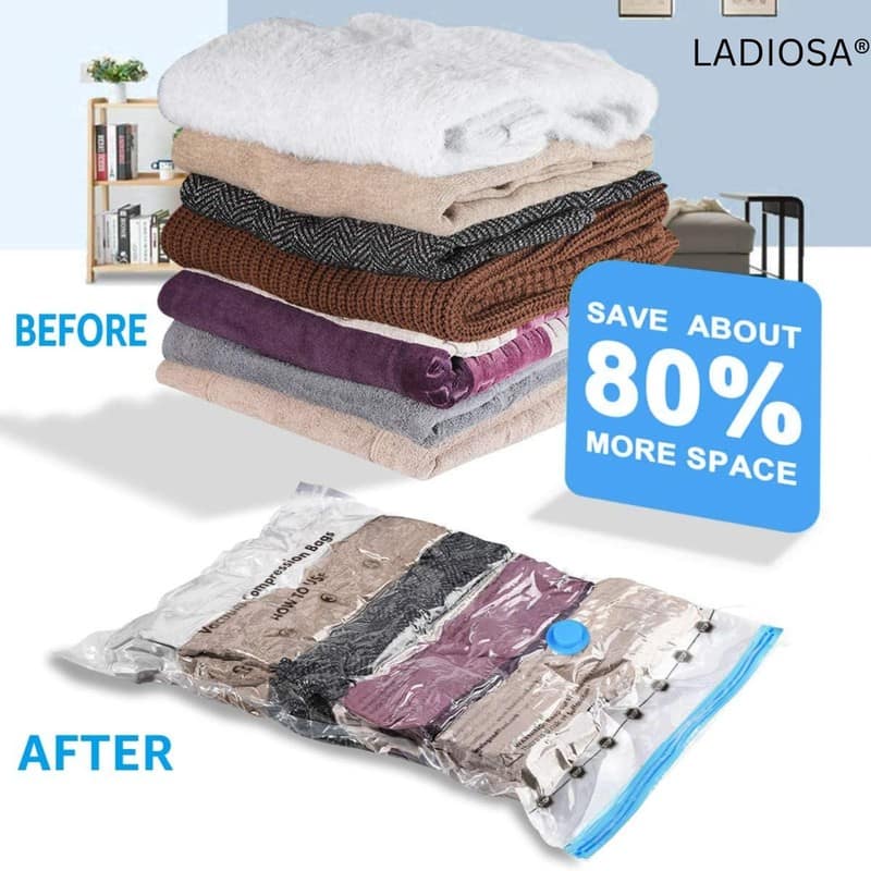 5 Pack Vacuum Storage Bags with Pump - 80% Space Saving, Bigger and Thicker Vacuum Seal Bags for Clothes, Comforters, Blankets, Pillows view 4