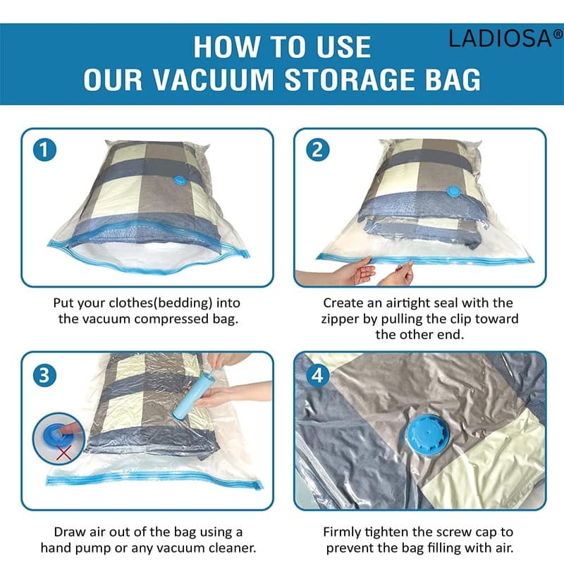 5 Pack Vacuum Storage Bags with Pump - 80% Space Saving, Bigger and Thicker Vacuum Seal Bags for Clothes, Comforters, Blankets, Pillows view 5