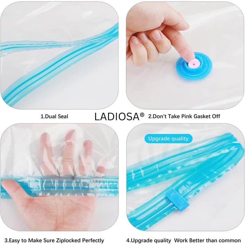 5 Pack Vacuum Storage Bags with Pump - 80% Space Saving, Bigger and Thicker Vacuum Seal Bags for Clothes, Comforters, Blankets, Pillows view 7
