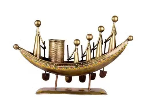 Handicraft Metal Home Decor,Long Kerala Boat Showpiece, Pen Stand, Flower Pot, Multicolour