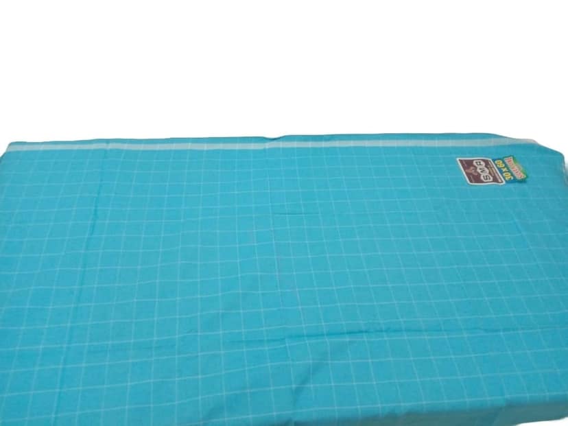 Pure Cotton Dhoti for Men - White and Blue - 30 x 60 Inches" view 2