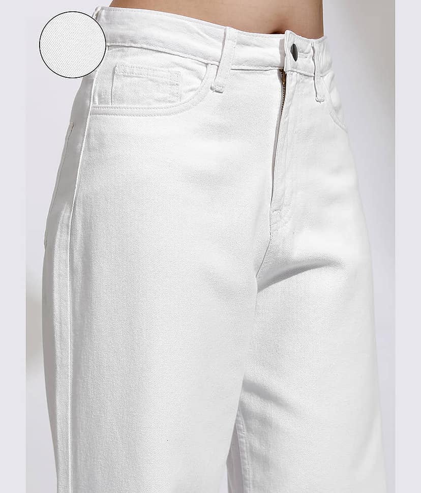 Tokyo Talkies Women's Wide Leg Mid-Rise Jeans ( White ) view 5