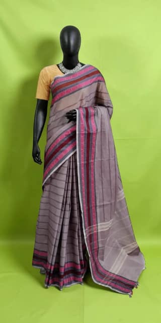 Handwoven Kanchipuram Cotton-Silk Saree in Mauve Pink with Woven Borders