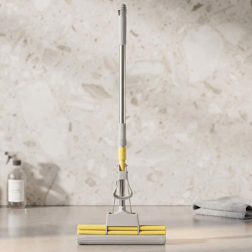 Sponge Floor Mop with Steel Telescopic Handle and Manual Wringer System view 2