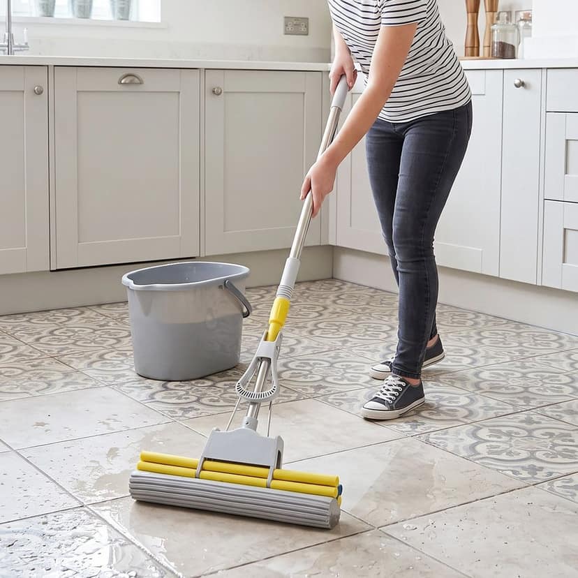 Sponge Floor Mop with Steel Telescopic Handle and Manual Wringer System view 3