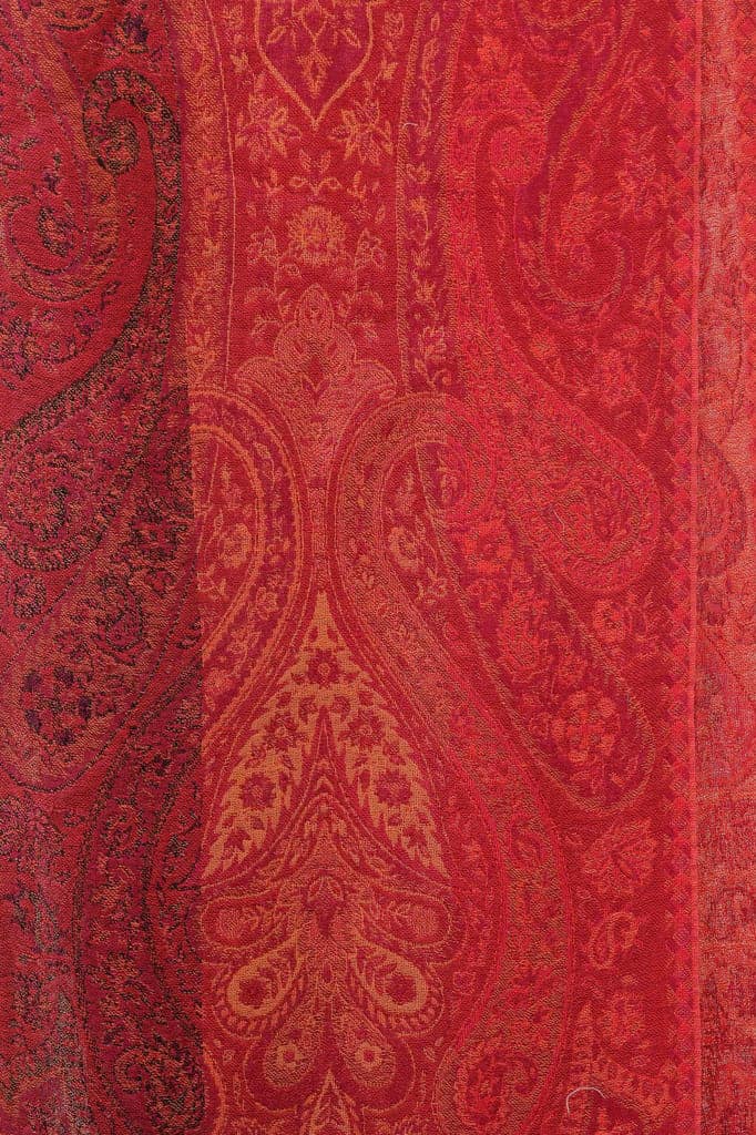 High Risk Red Reversible Jamawar Scarf from Amritsar with Woven Paisleys view 5