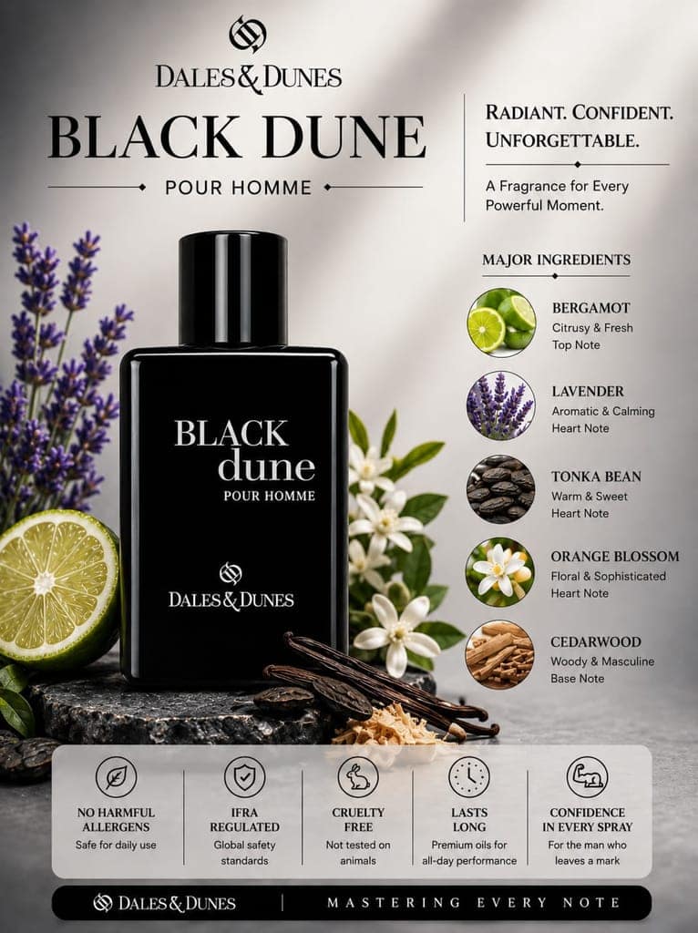 Dales & Dunes Black Dune Eau De Toilette Perfume for Men 100ML | Long Lasting Masculine Fragrance | Fresh Woody Spicy EDT for Daily Wear, Office & Parties view 3
