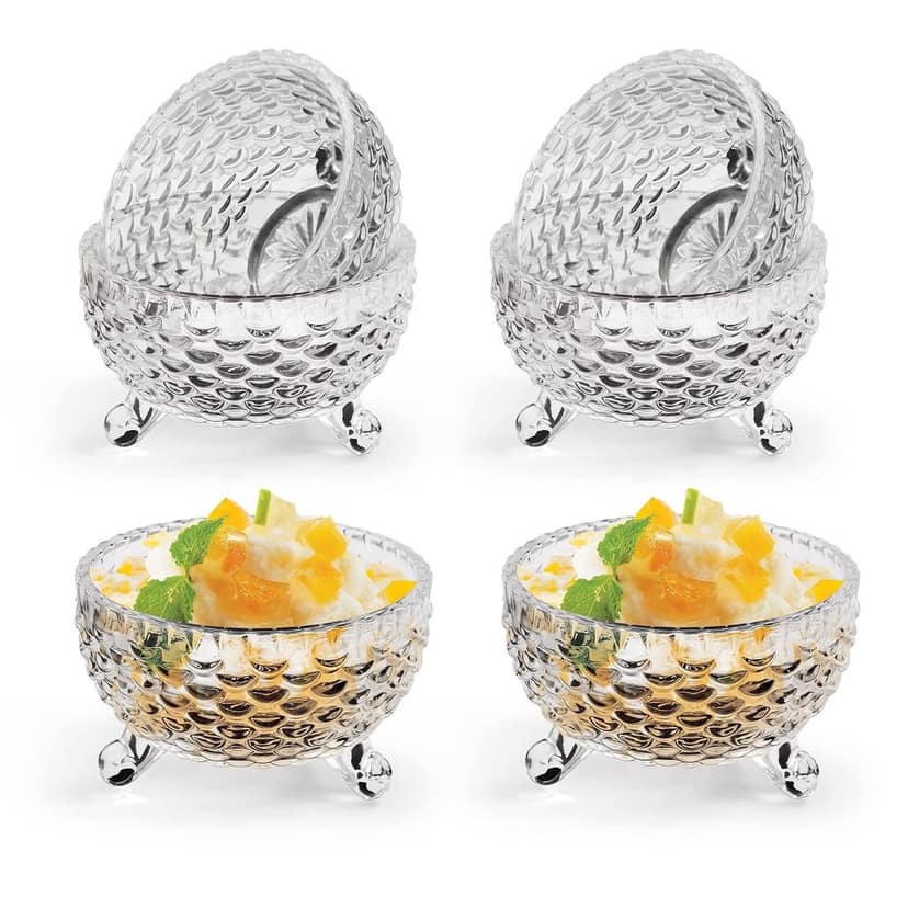 Treo By Milton Bliss Glass Bowl Set of 6, 230 ml Each, Transparent | Dessert | Ice Cream | Gulab Jamun | Sweets | Fruit Salad| Serving | Gifting