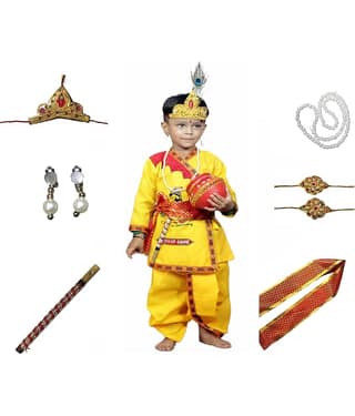 Kaku Fancy Dresses Krishna Costume for Kids | Kids Krishna Dress for Janmashtami/Kanha/Krishnaleela/Mythological Character Krishna Fancy Dress Costume for Boys/Girls - Yellow (2-3 Years)