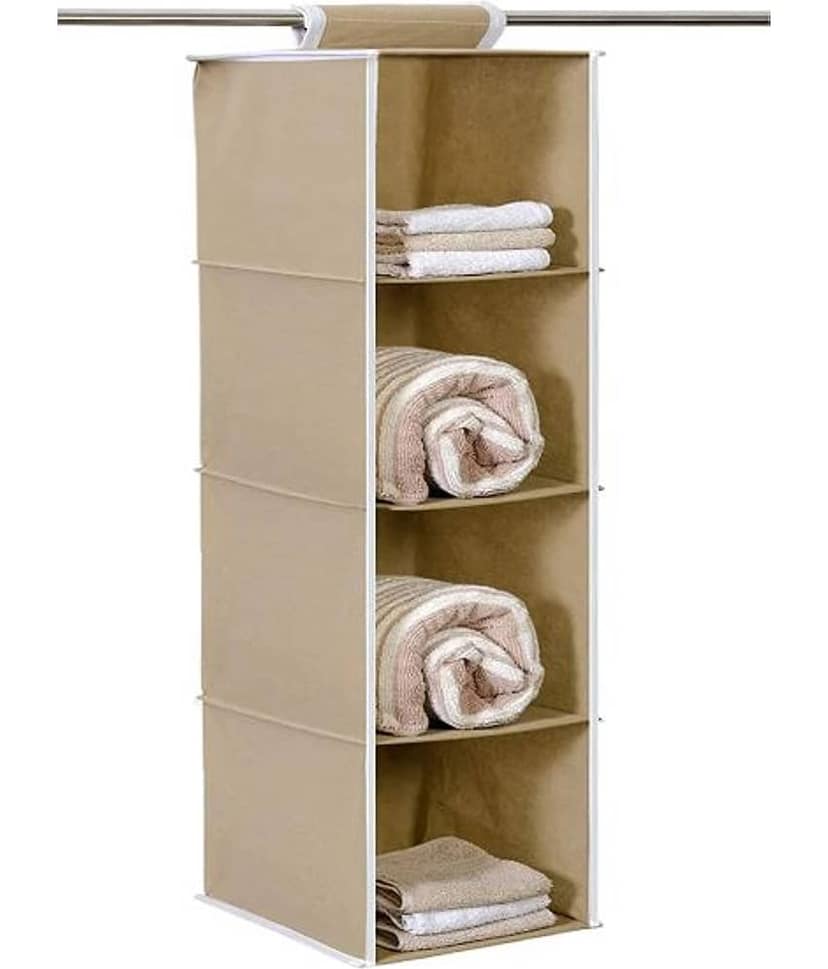 4 Shelf Closet Hanging Organizer,Wardrobe Organizer Clothes Storage Hanger for Family Closet Bedroom, Foldable and Universal Fit (Grey) view 2