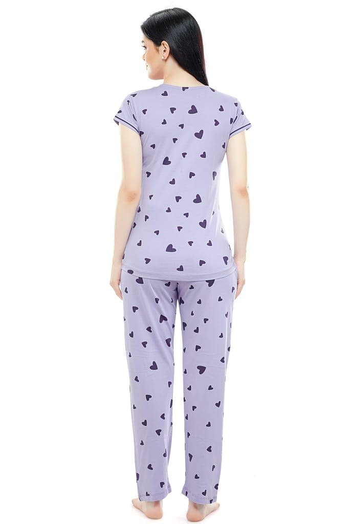 ZEYO Women Cotton Pink Heart Print Maternity & Feeding Night Suit view 3