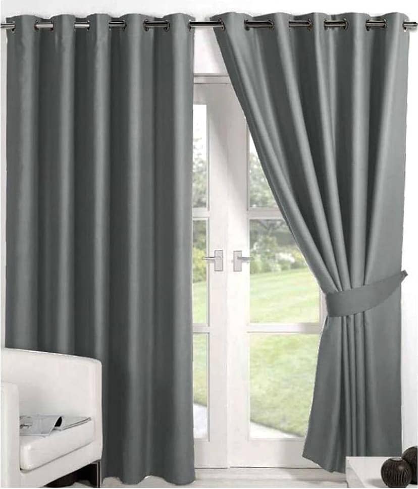 Panipat Textile Hub Solid Semi-Transparent Eyelet Door Curtain 7 ft Pack of 2 -Gray