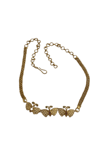 Butterfly Gold Plated Traditional Indian Necklace Set with Ruby and Pearl