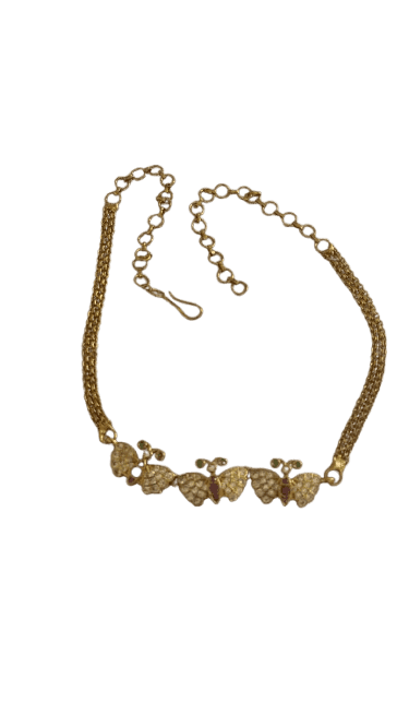 Butterfly Gold Plated Traditional Indian Necklace Set with Ruby and Pearl