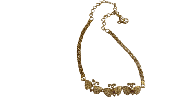 Butterfly Gold Plated Traditional Indian Necklace Set with Ruby and Pearl view 2
