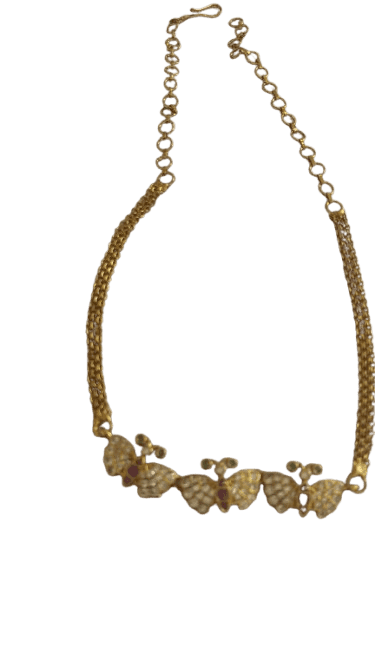Butterfly Gold Plated Traditional Indian Necklace Set with Ruby and Pearl view 3