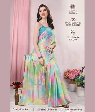 BLEESBURY Chiffon Embellished Saree With Unstitched Blouse Piece ( Blue )