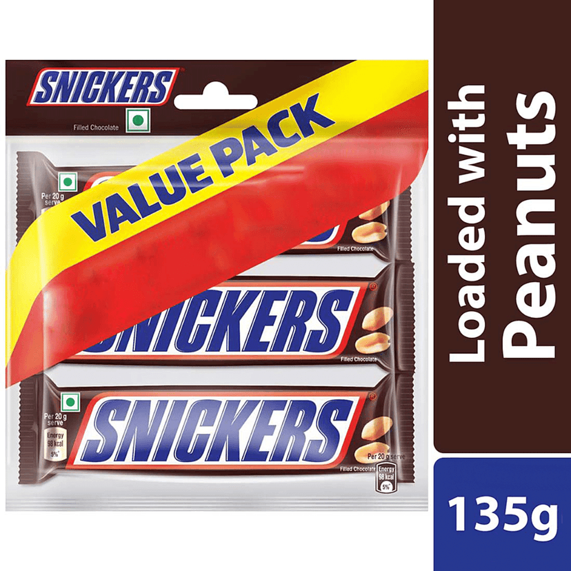 Snickers Peanut Filled Chocolate Bar, 135 G (3 Pcs X 45 G Each)