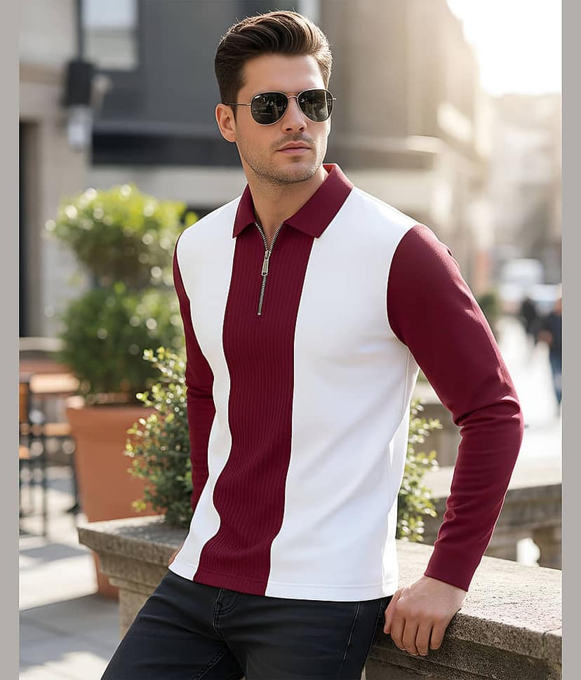 AUSK Men Cotton Blend Regular Fit Striped Polo T Shirt ( Maroon )