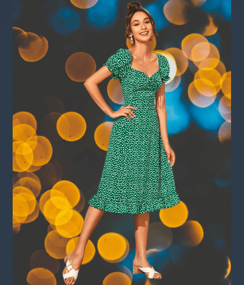 Dream Beauty Fashion Women Polyester Printed Fit & Flare Dress ( Green )