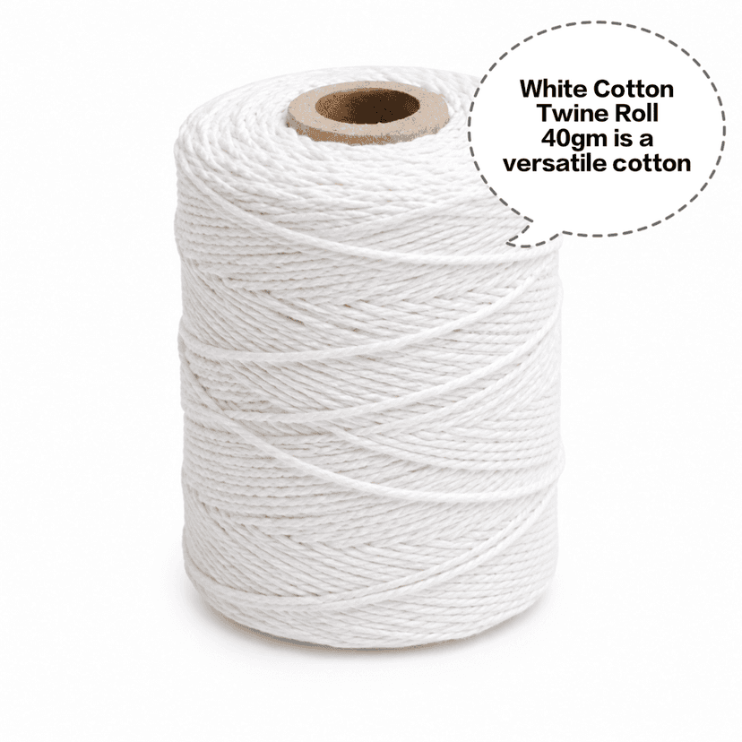White Cotton Twine Roll 40gm, White Cotton Twisted Thread Roll 40gm, White Cotton Cord Roll 40gm, White Cotton Packing Twine 40gm, White Cotton Utility Twine 40gm view 3