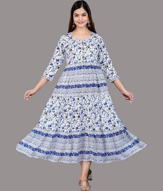 Smien - Navy Blue Cotton Women's Anarkali Kurti ( Pack of 1 )