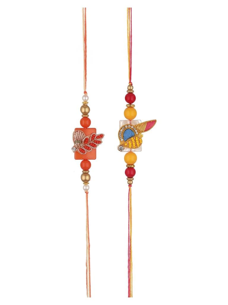Set Of 2 Pearl Beaded Designer handcrafted Rakhi with 10 gram Laxmi Ganesh round 999 Round Silver Coin view 4