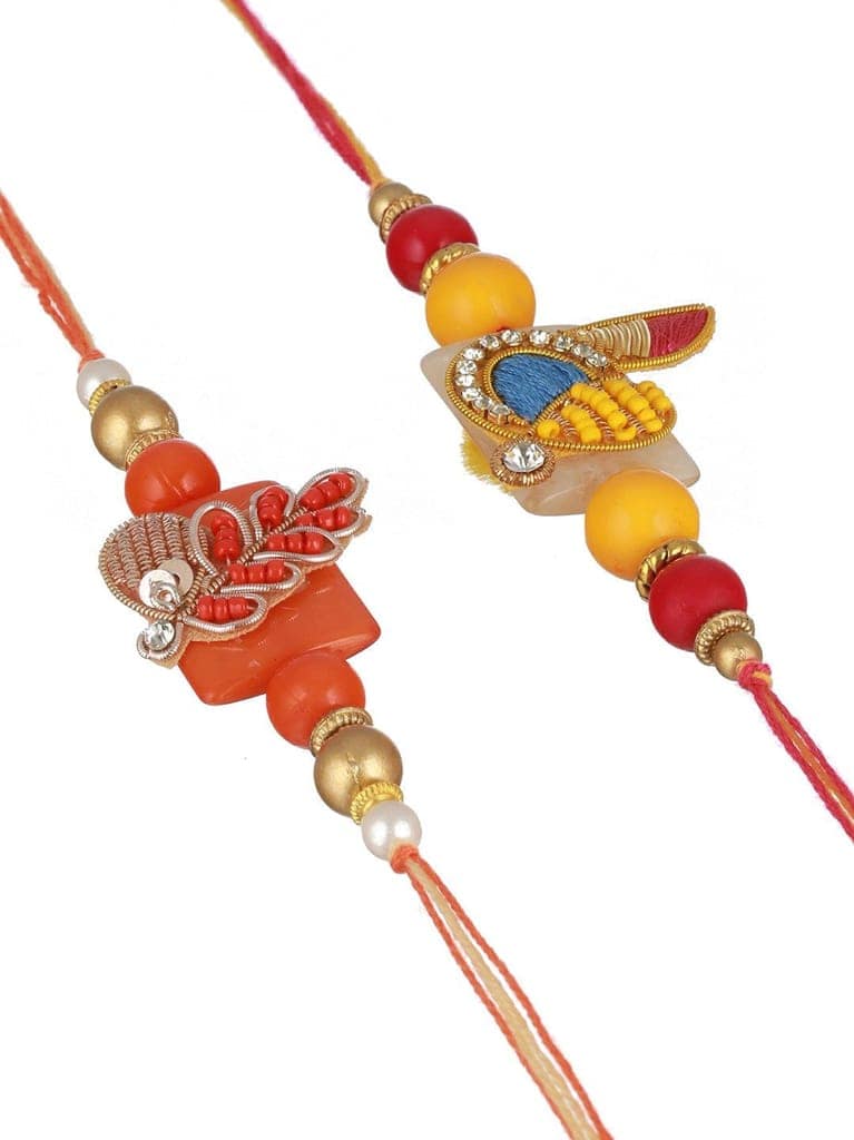 Set Of 2 Pearl Beaded Designer handcrafted Rakhi with 10 gram Laxmi Ganesh round 999 Round Silver Coin view 5