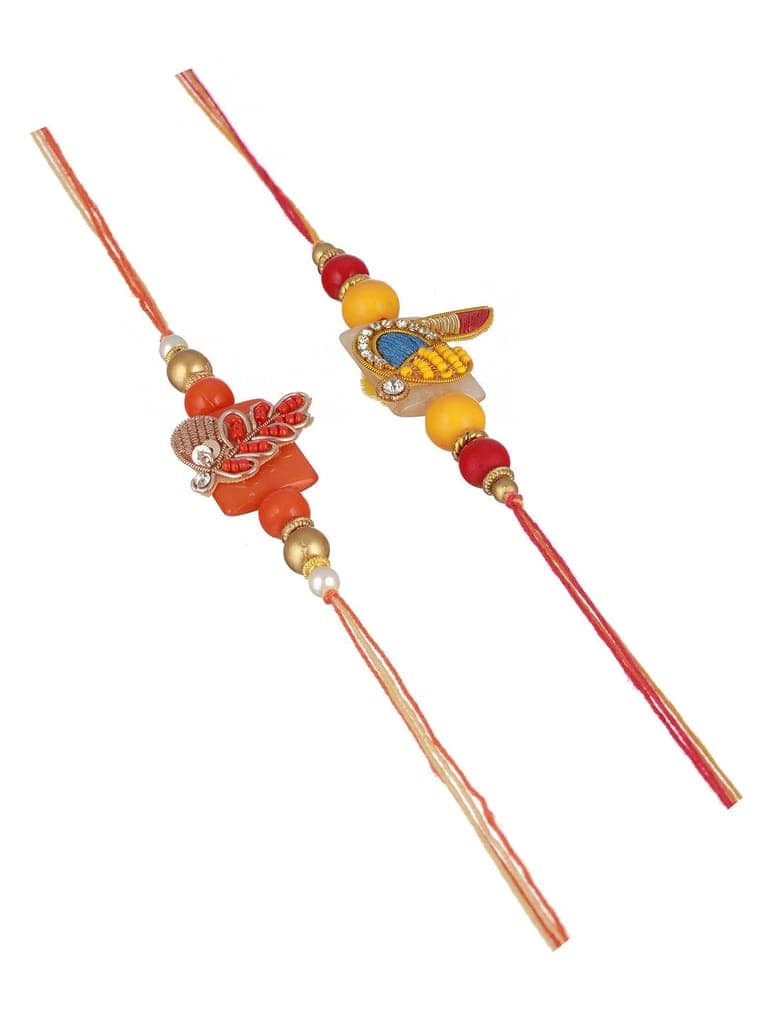 Set Of 2 Pearl Beaded Designer handcrafted Rakhi with 10 gram Laxmi Ganesh round 999 Round Silver Coin view 6