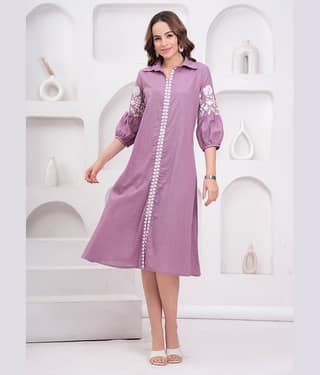 HIGHLIGHT FASHION EXPORT Women Cotton Embroidered A-line Dress ( Sea Green )