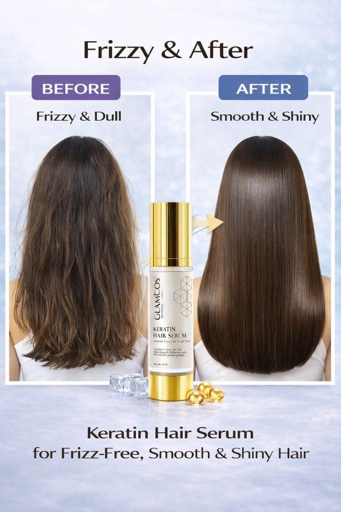 Glamcos Professional Keratin Hair Serum | Controls Frizzy Hair & Split Ends | Smooth, Silky & Shiny Finish | Salon Professional Hair Serum for Dry & Damaged Hair – 50ml view 5