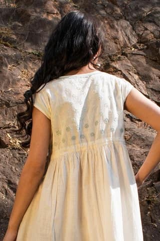 Avani Chikankari Off white Pure Cotton Sleeveless Dress