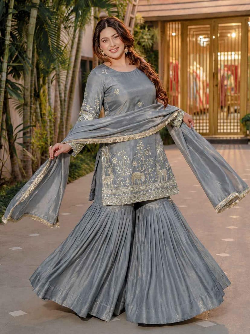 Pure Frendy Silk Sharara Suit Set