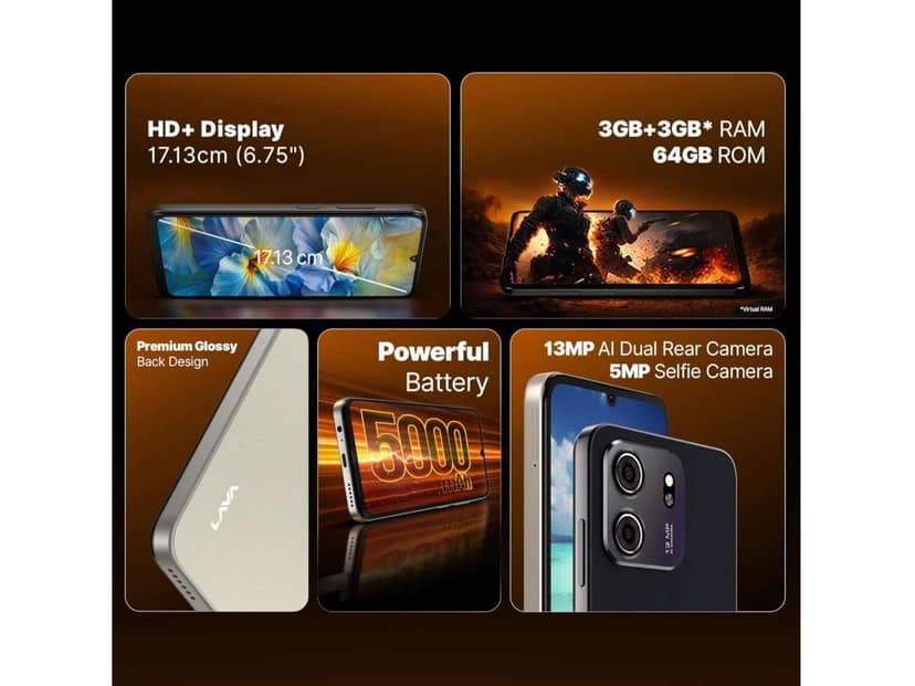 Lava Bold N2 Lite 5G Smartphone, 3GB RAM, 64GB Storage - Kolar Gold view 2