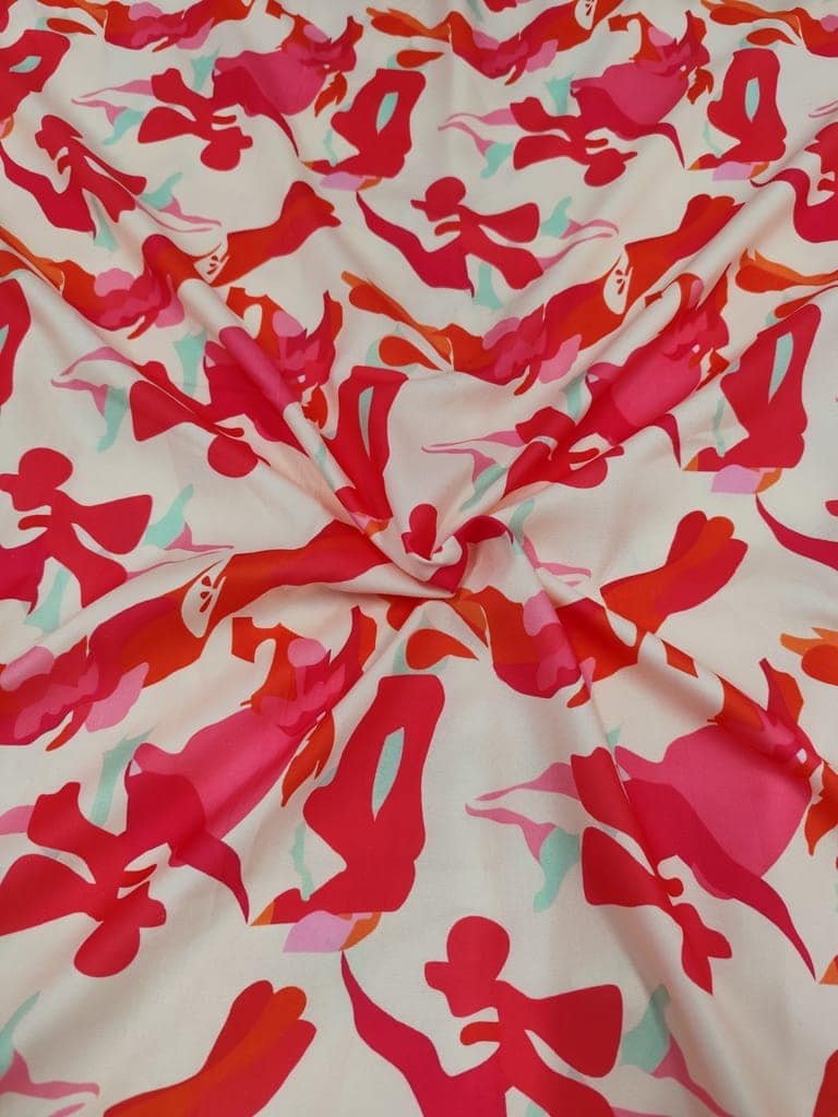 Red and Pink Floral Print Crepe Fabric view 3