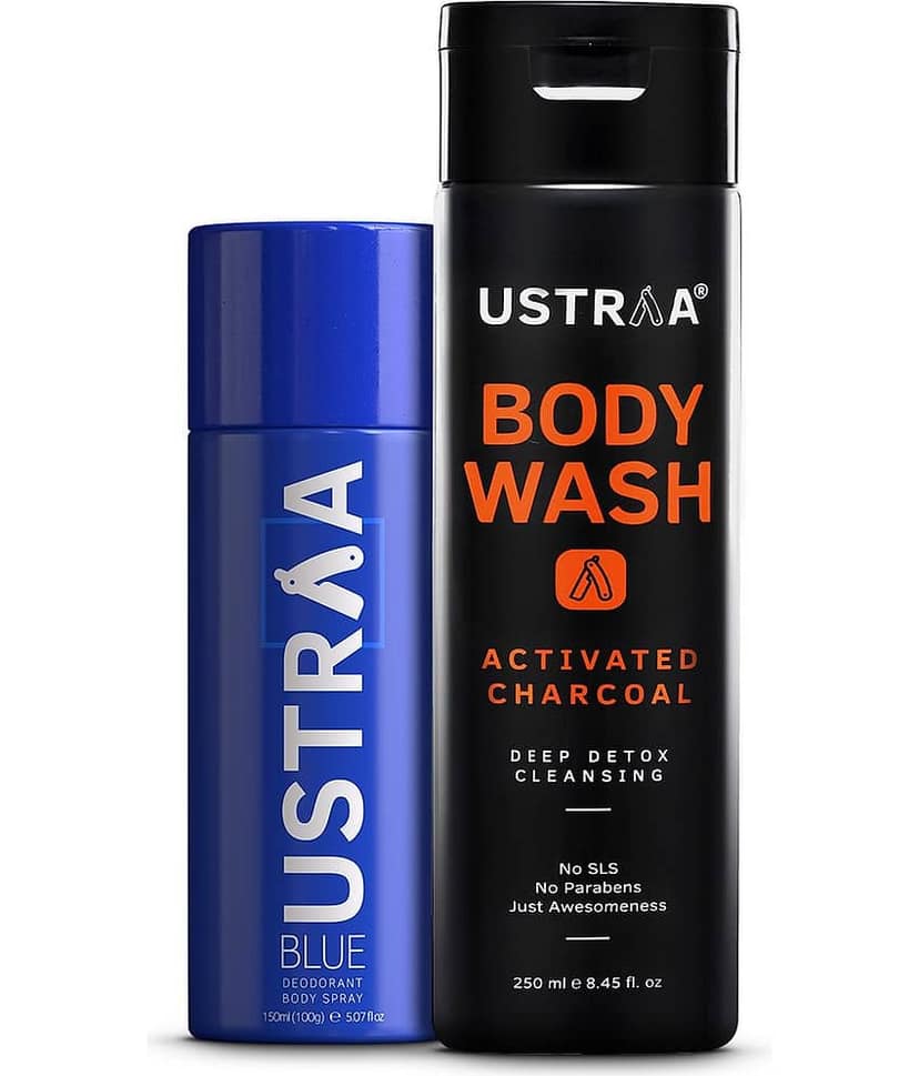 Ustraa Blue Deodorant - 150ml & Body Wash Activated Charcoal - 200gm
